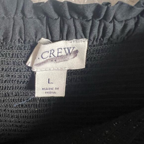 J.Crew Black Smocked Embroidered Tiered Ruffle Mini Dress Size Large - Picture 6 of 12